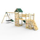 Rebo Double Tower Climbing Frame with Flexible Bridge, Swing & Slide - Snowdon