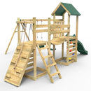 Rebo Double Tower Climbing Frame with Flexible Bridge, Swing & Slide - Snowdon