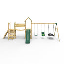 Rebo Double Tower Climbing Frame with Flexible Bridge, Swing & Slide - Snowdon
