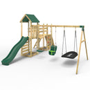 Rebo Double Tower Climbing Frame with Flexible Bridge, Swing & Slide - Snowdon