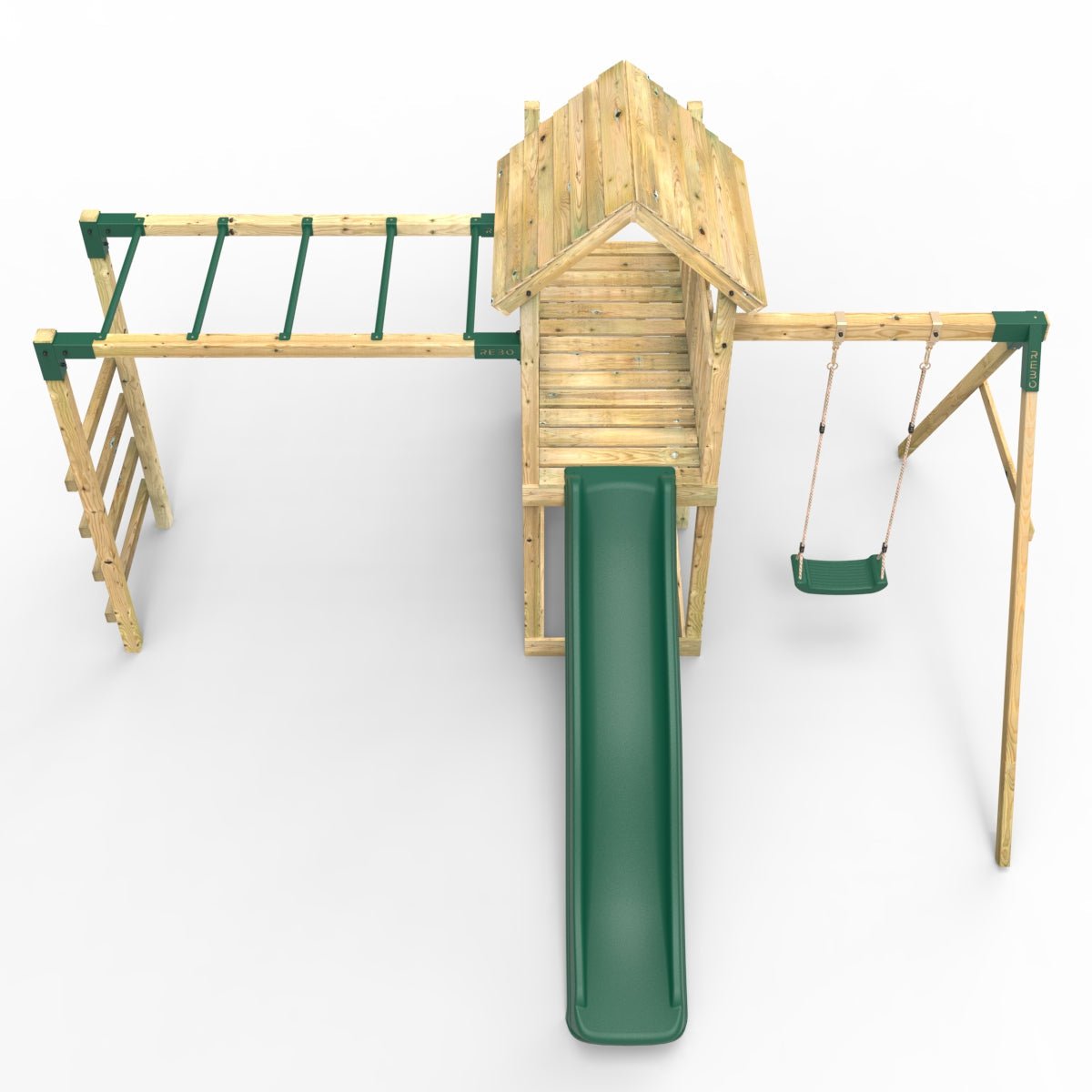 Rebo Extended Tower Wooden Climbing Frame with Swings & Slide - Arvon