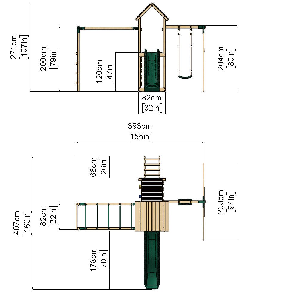 Rebo Extended Tower Wooden Climbing Frame with Swings & Slide - Arvon