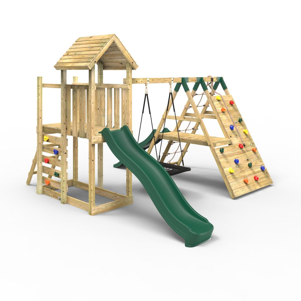 Rebo Extended Tower Wooden Climbing Frame with Swings & Slide - Crestone