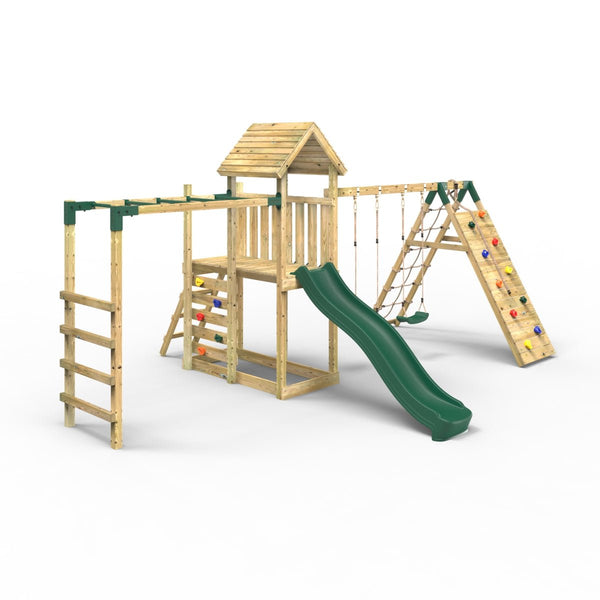 Rebo Extended Tower Wooden Climbing Frame with Swings & Slide - Dolomite