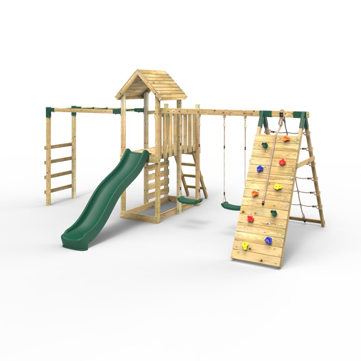 Rebo Extended Tower Wooden Climbing Frame with Swings & Slide - Dolomite