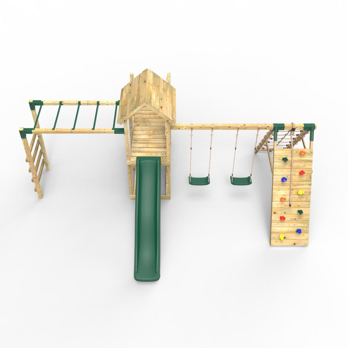 Rebo Extended Tower Wooden Climbing Frame with Swings & Slide - Dolomite