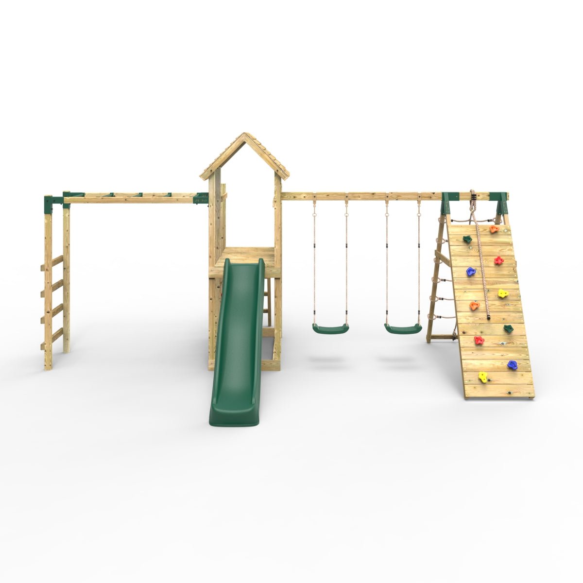 Rebo Extended Tower Wooden Climbing Frame with Swings & Slide - Dolomite