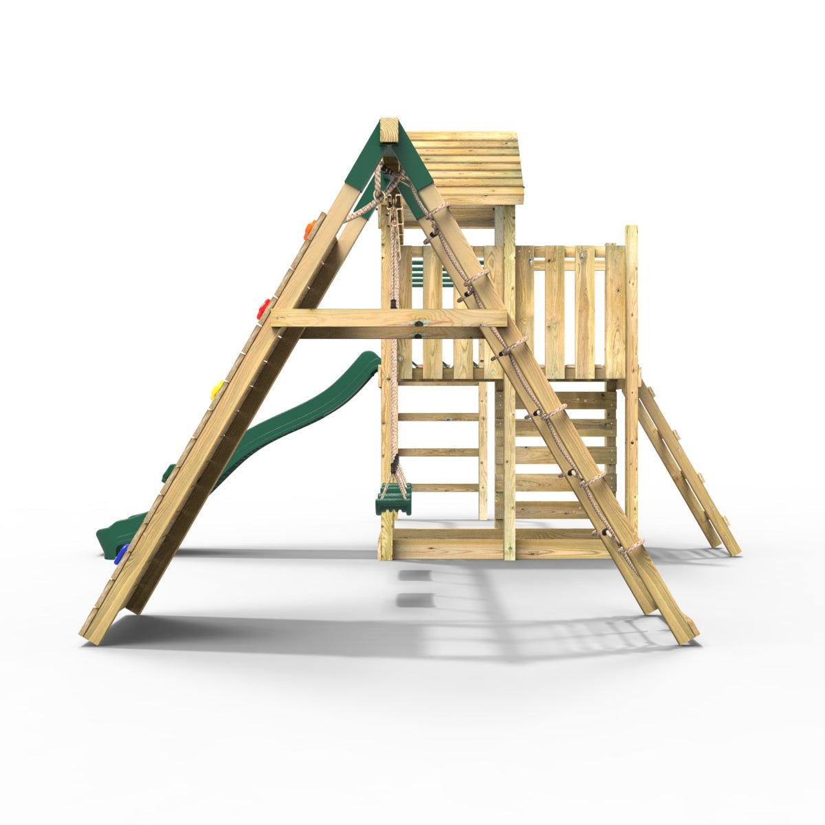 Rebo Extended Tower Wooden Climbing Frame with Swings & Slide - Dolomite