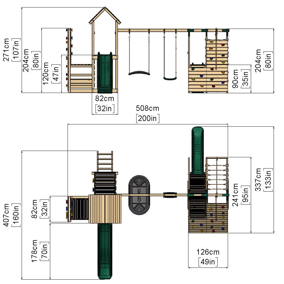 Rebo Extended Tower Wooden Climbing Frame with Swings & Slide - Montana
