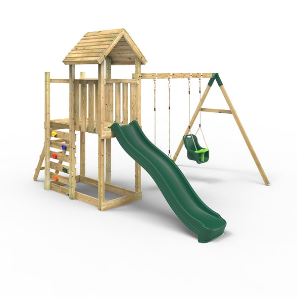 Rebo Extended Tower Wooden Climbing Frame with Swings & Slide - Rainier