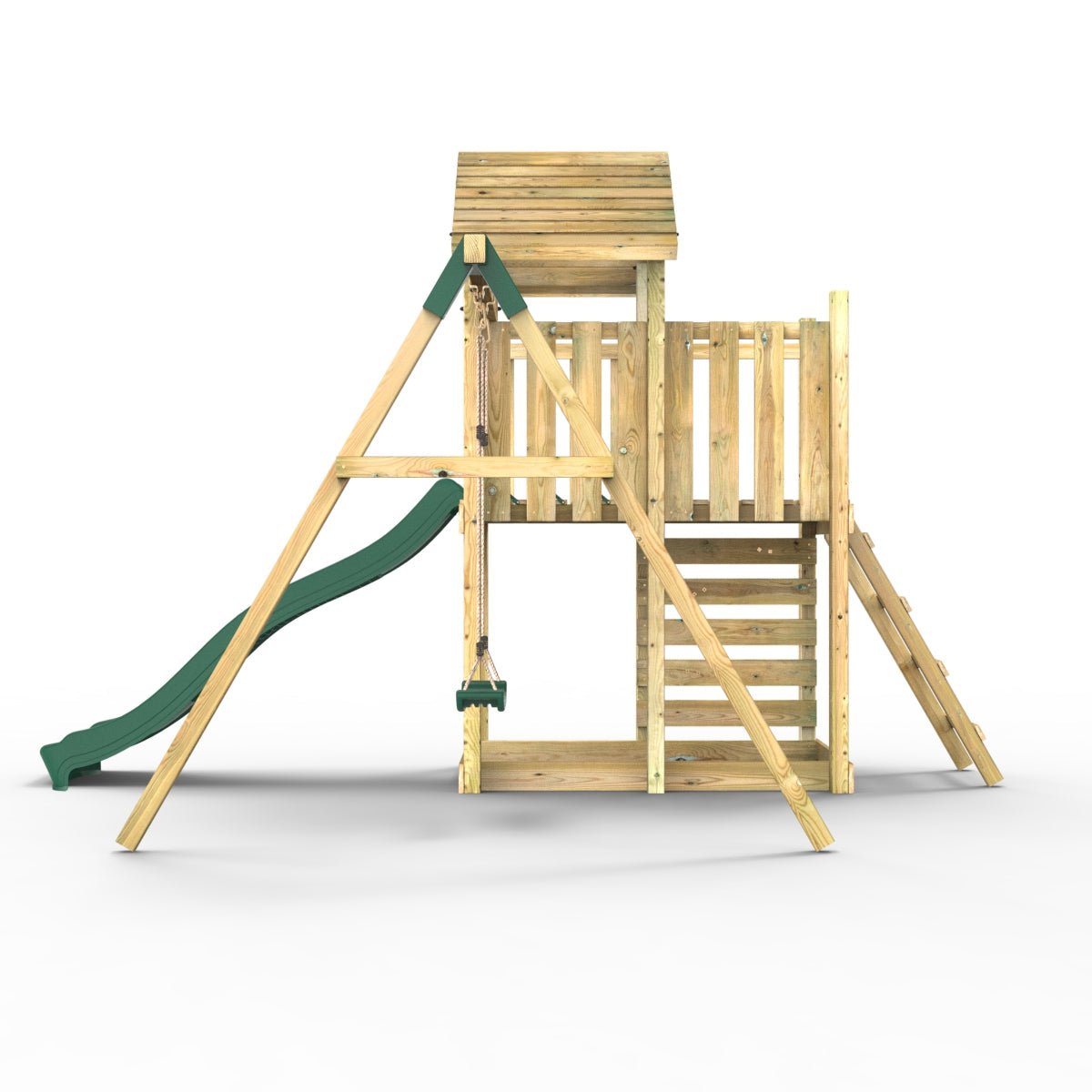 Rebo Extended Tower Wooden Climbing Frame with Swings & Slide - Rushmore