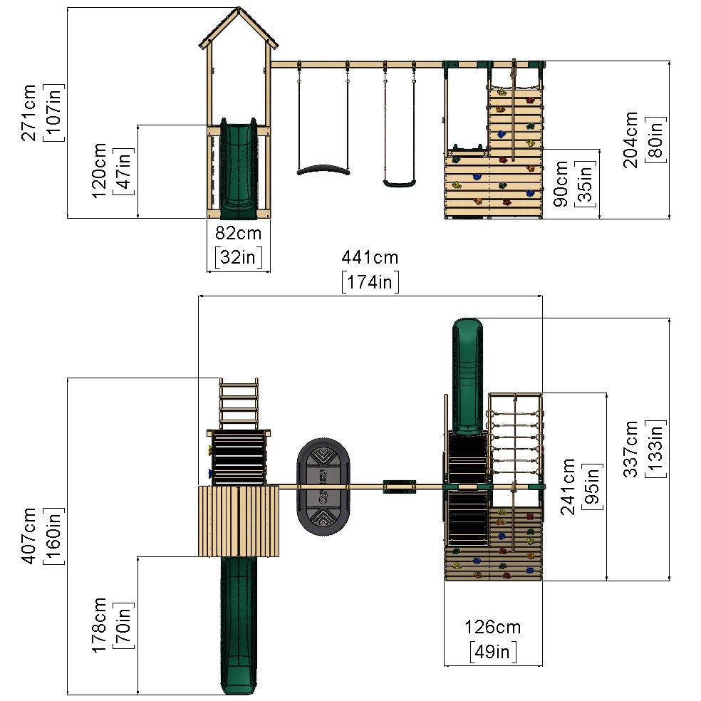 Rebo Extended Tower Wooden Climbing Frame with Swings & Slide - San Luis