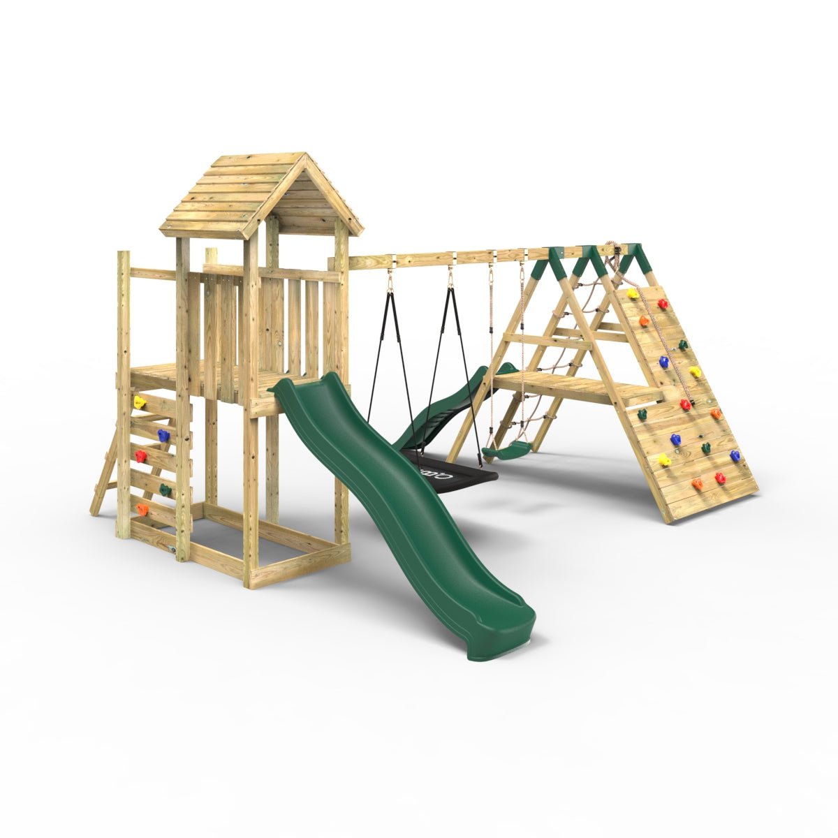 Rebo Extended Tower Wooden Climbing Frame with Swings & Slide - San Luis