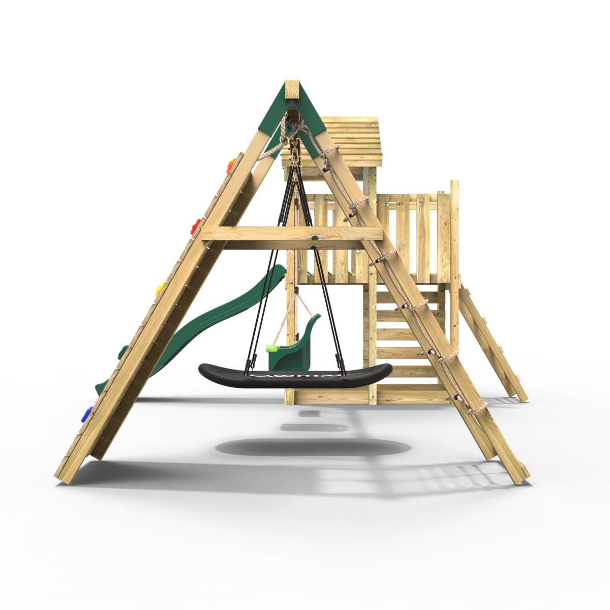 Rebo Extended Tower Wooden Climbing Frame with Swings & Slide - Sanford