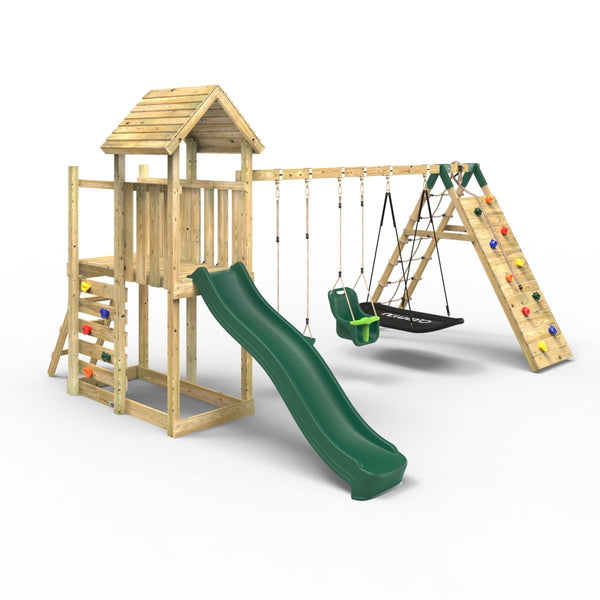 Rebo Extended Tower Wooden Climbing Frame with Swings & Slide - Sanford