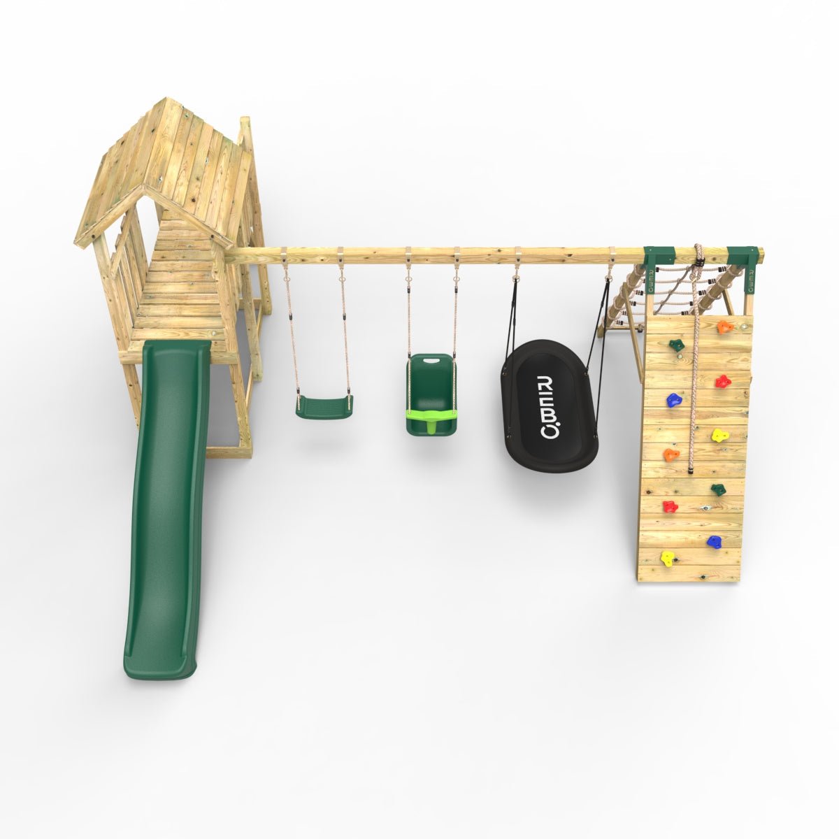 Rebo Extended Tower Wooden Climbing Frame with Swings & Slide - Sanford