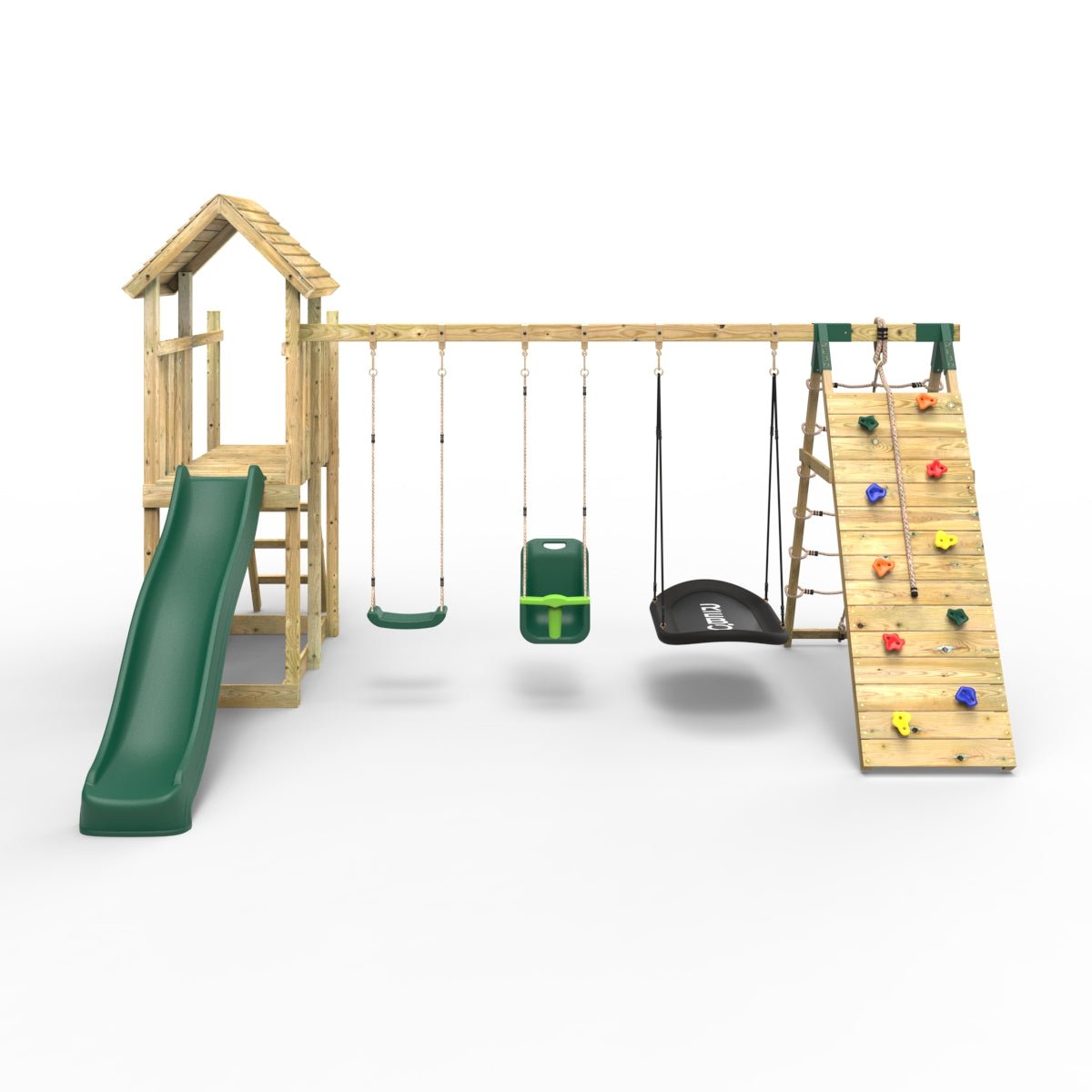 Rebo Extended Tower Wooden Climbing Frame with Swings & Slide - Sanford
