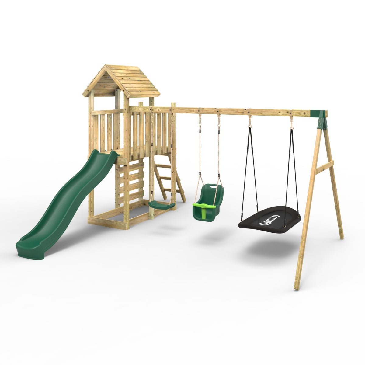 Rebo Extended Tower Wooden Climbing Frame with Swings & Slide - Snowdon