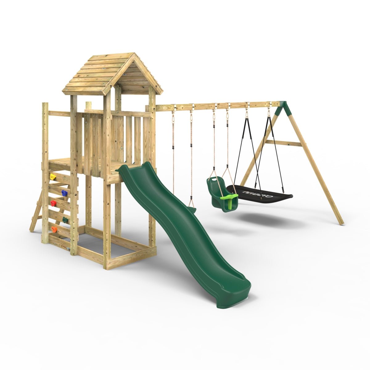 Rebo Extended Tower Wooden Climbing Frame with Swings & Slide - Snowdon