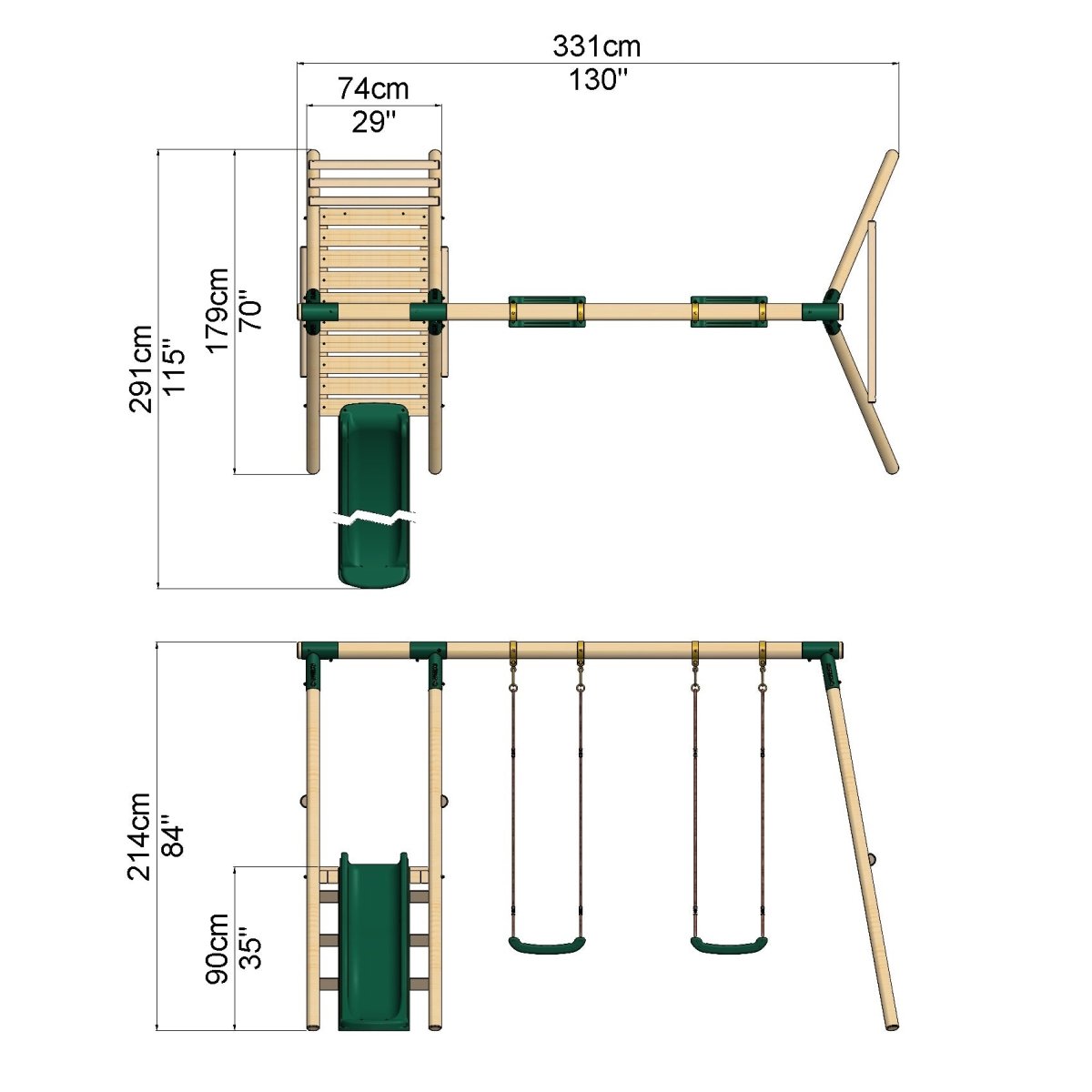 Rebo Gemini Wooden Swing Set with Platform and Slide