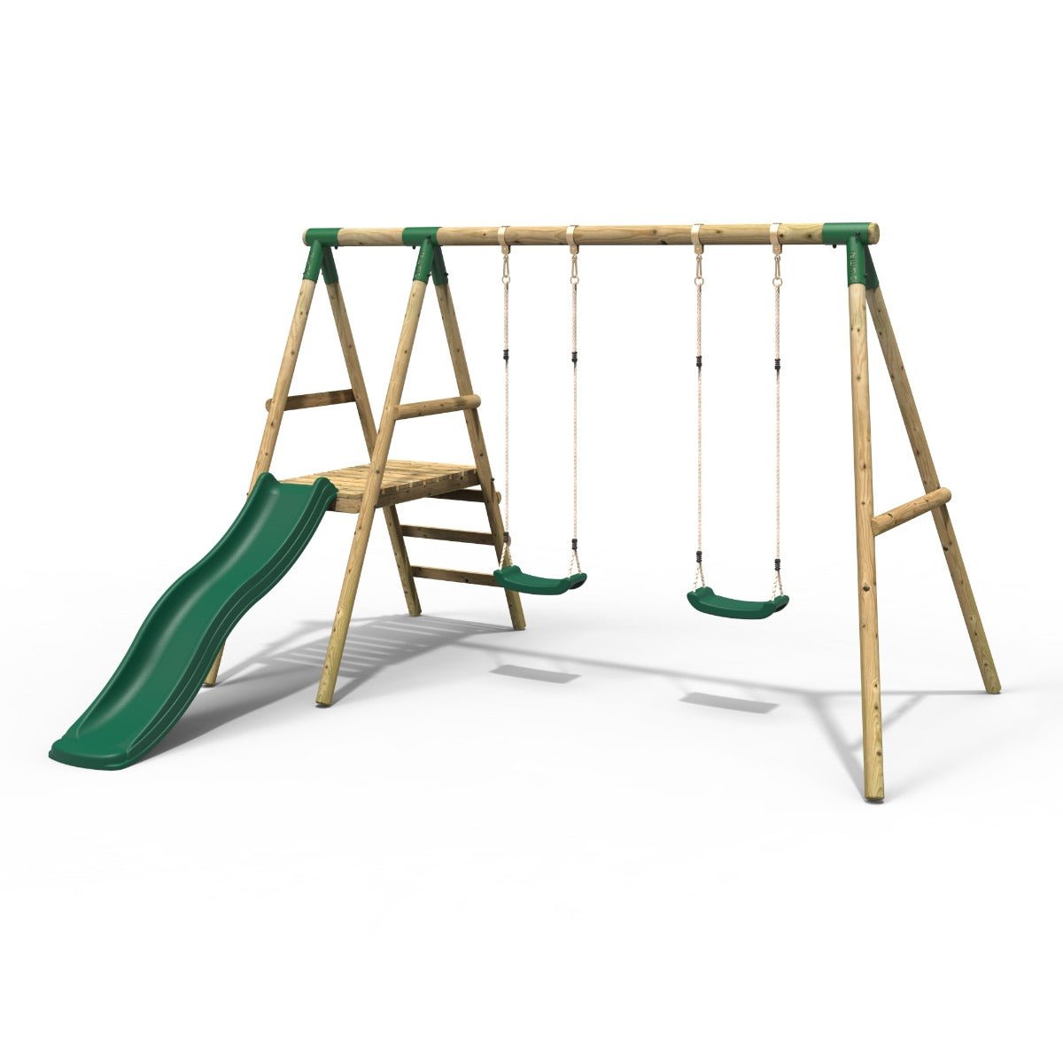 Rebo Gemini Wooden Swing Set with Platform and Slide