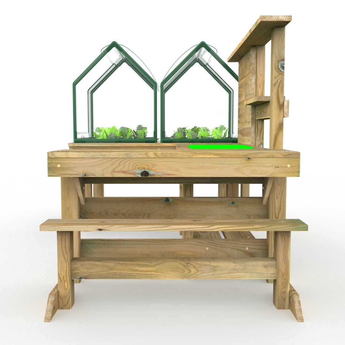 Rebo Kitchen Garden Kids Potting Table And Mini Greenhouse – Double