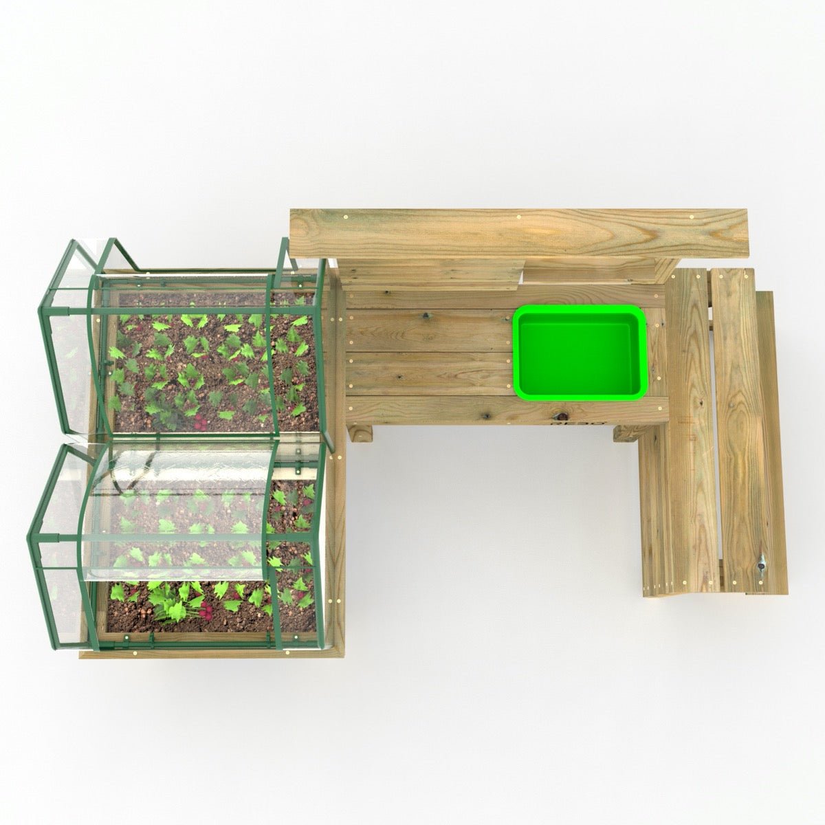 Rebo Kitchen Garden Kids Potting Table And Mini Greenhouse – Double