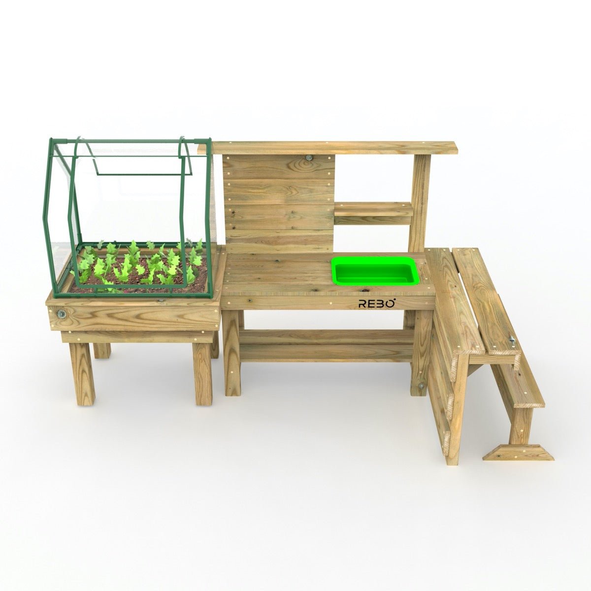 Rebo Kitchen Garden Kids Potting Table And Mini Greenhouse – Single