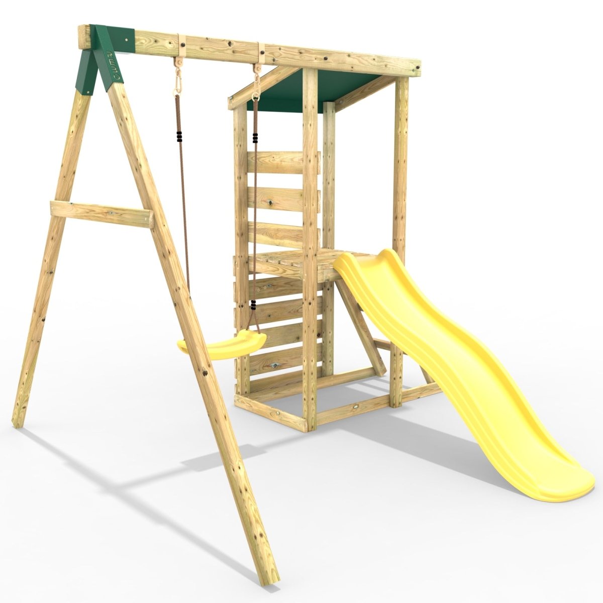 Rebo Limited Edition Wooden Climbing Frame Tower with Swing and 6ft Slide - Yellow