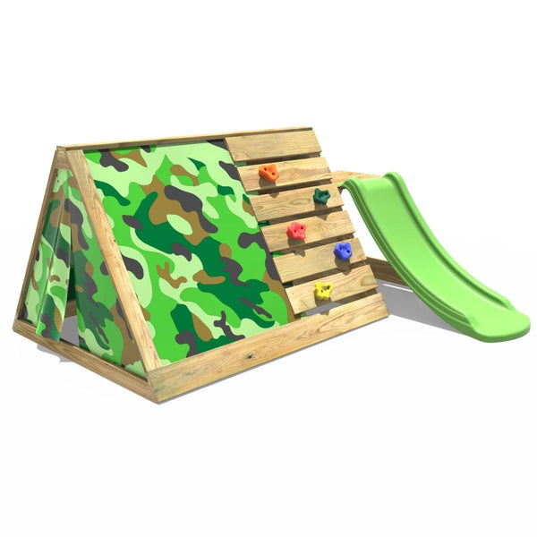 Rebo Mini Wooden Climbing Pyramid Adventure Playset + Den & Slide - Camo