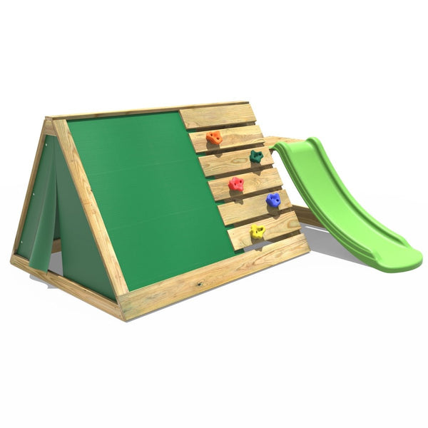 Rebo Mini Wooden Climbing Pyramid Adventure Playset + Den & Slide - Green