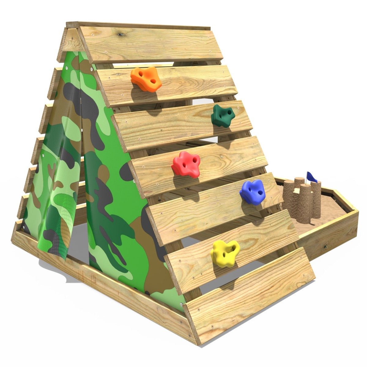 Rebo Mini Wooden Climbing Pyramid Adventure Playset + Sandpit - Camo