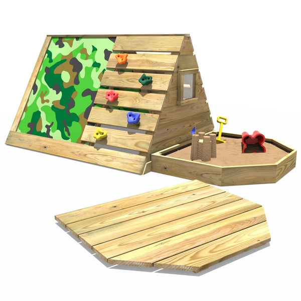Rebo Mini Wooden Climbing Pyramid Adventure Playset + Sandpit & Den - Camo
