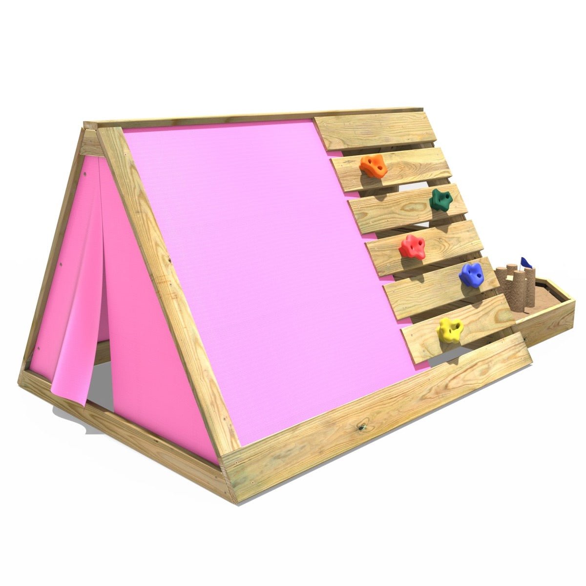Rebo Mini Wooden Climbing Pyramid Adventure Playset + Sandpit & Den - Pink
