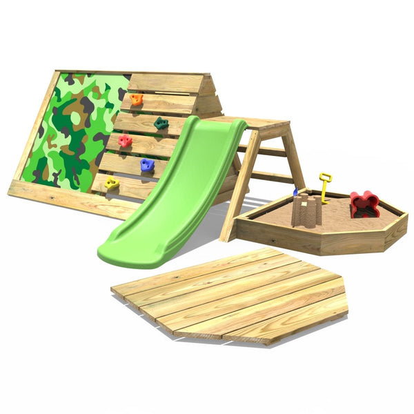 Rebo Mini Wooden Climbing Pyramid Adventure Playset Sandpit, Den & Slide - Camo