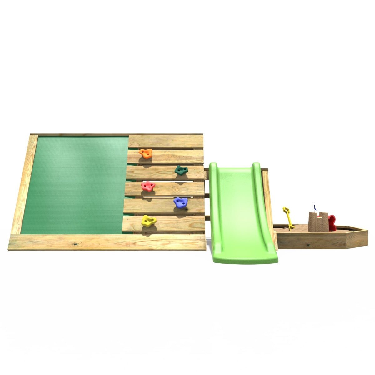 Rebo Mini Wooden Climbing Pyramid Adventure Playset Sandpit, Den & Slide - Green