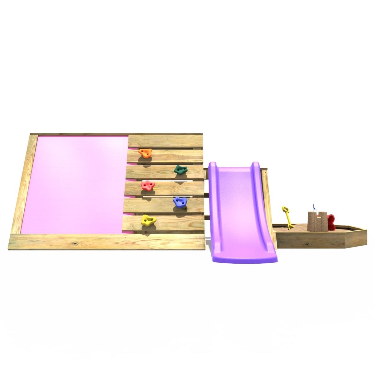 Rebo Mini Wooden Climbing Pyramid Adventure Playset Sandpit, Den & Slide - Pink