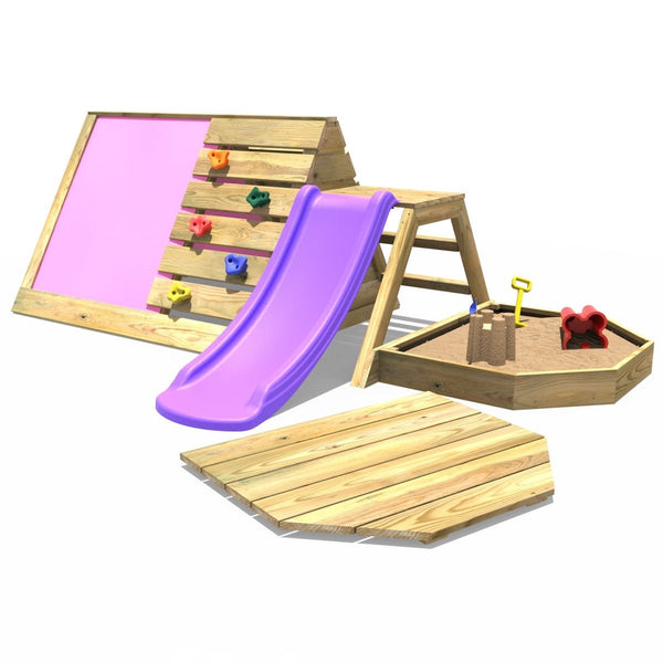 Rebo Mini Wooden Climbing Pyramid Adventure Playset Sandpit, Den & Slide - Pink