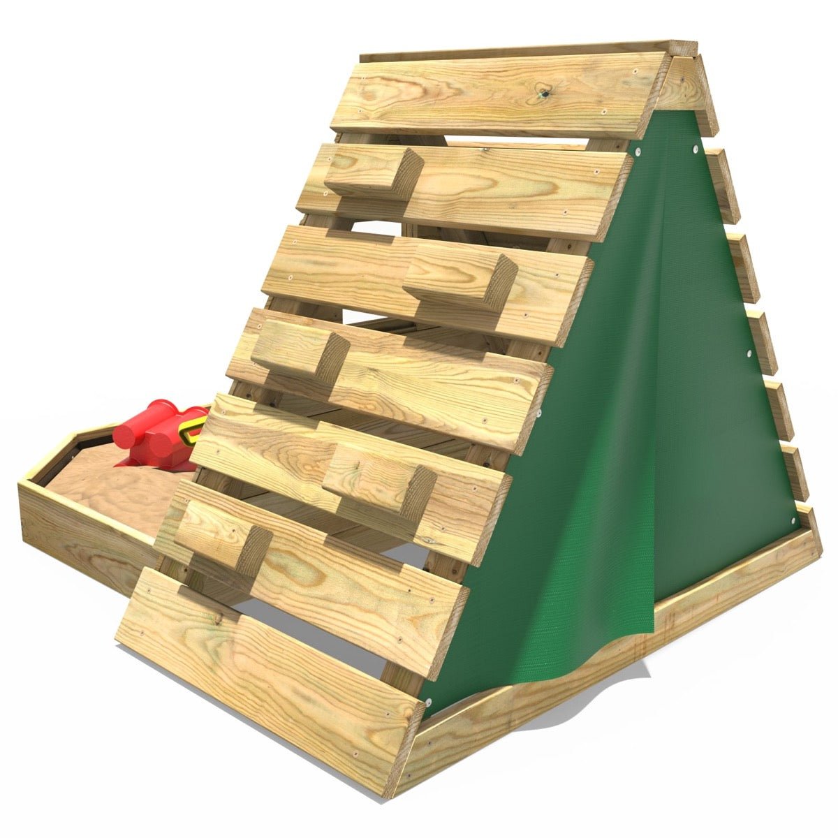 Rebo Mini Wooden Climbing Pyramid Adventure Playset + Sandpit - Green