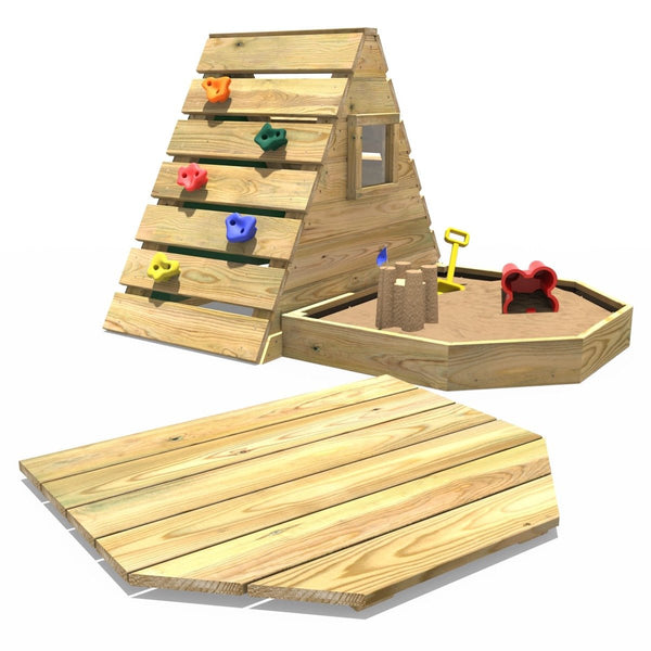 Rebo Mini Wooden Climbing Pyramid Adventure Playset + Sandpit - Green