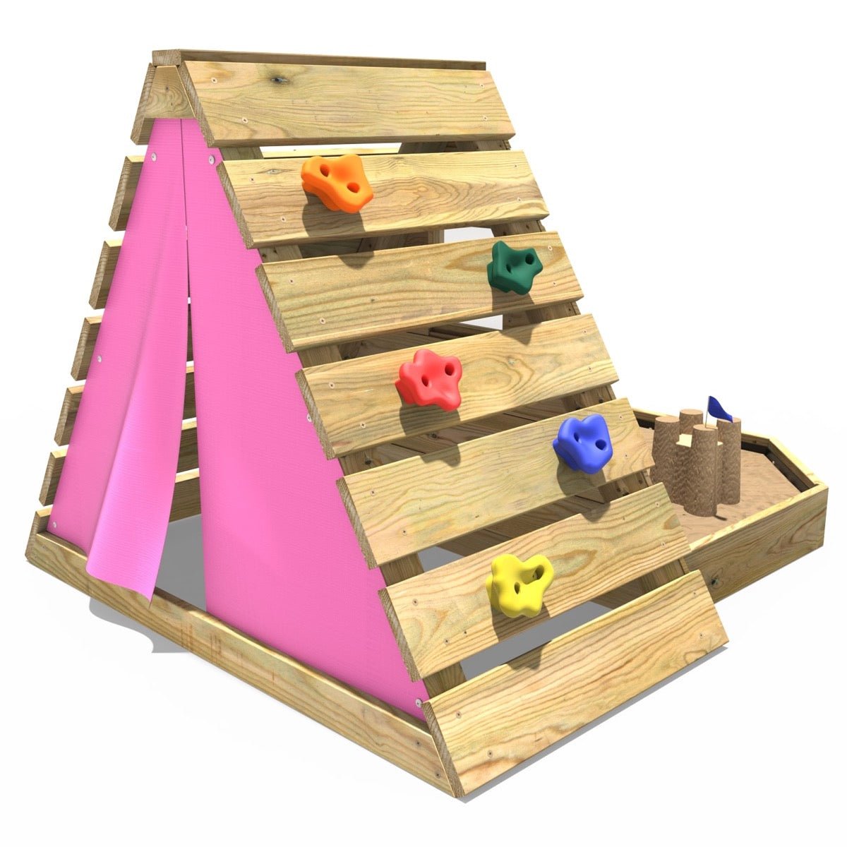 Rebo Mini Wooden Climbing Pyramid Adventure Playset + Sandpit - Pink