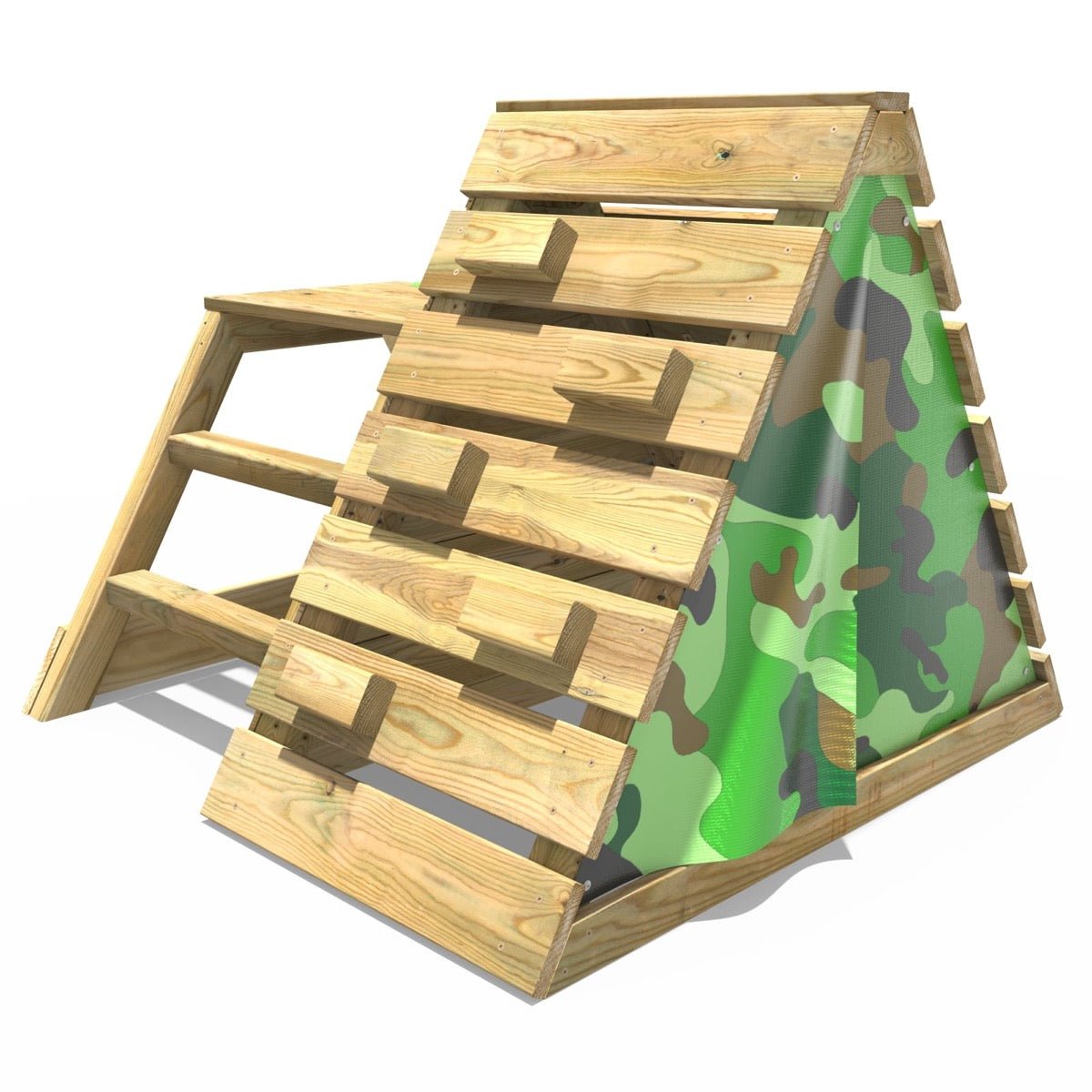 Rebo Mini Wooden Climbing Pyramid Adventure Playset + Slide - Camo
