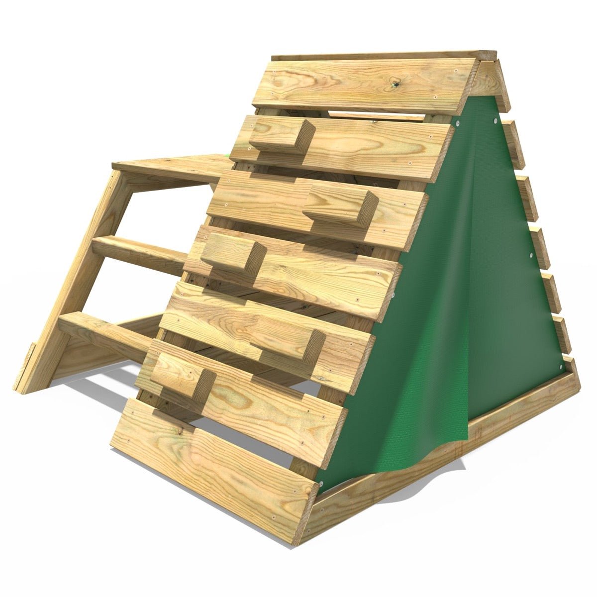 Rebo Mini Wooden Climbing Pyramid Adventure Playset + Slide - Green