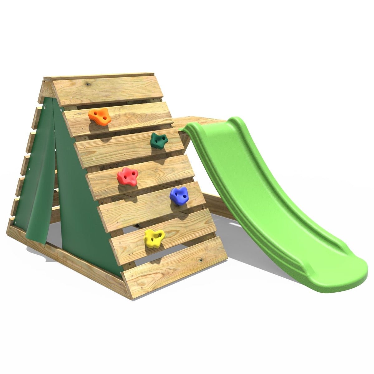 Rebo Mini Wooden Climbing Pyramid Adventure Playset + Slide - Green