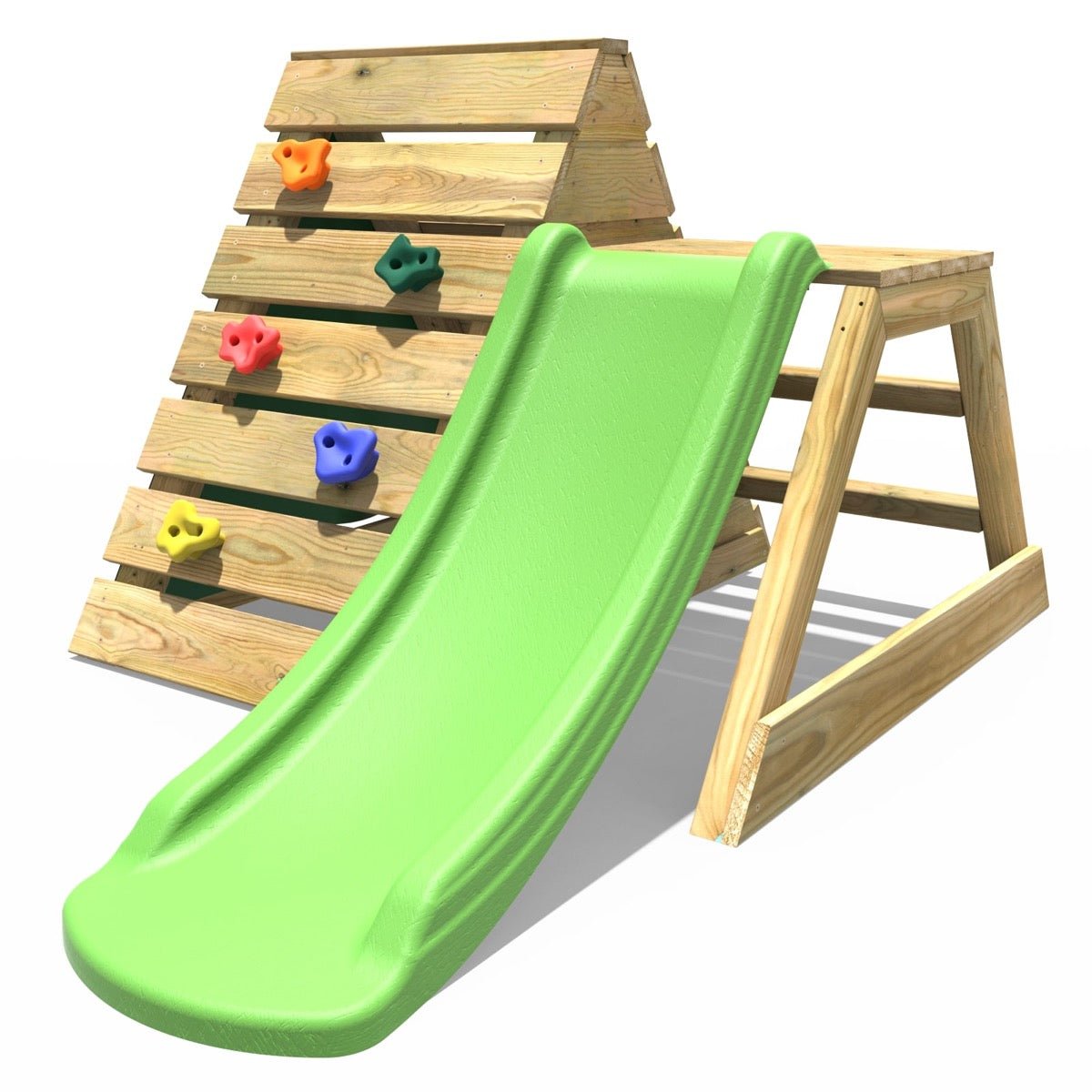 Rebo Mini Wooden Climbing Pyramid Adventure Playset + Slide - Green