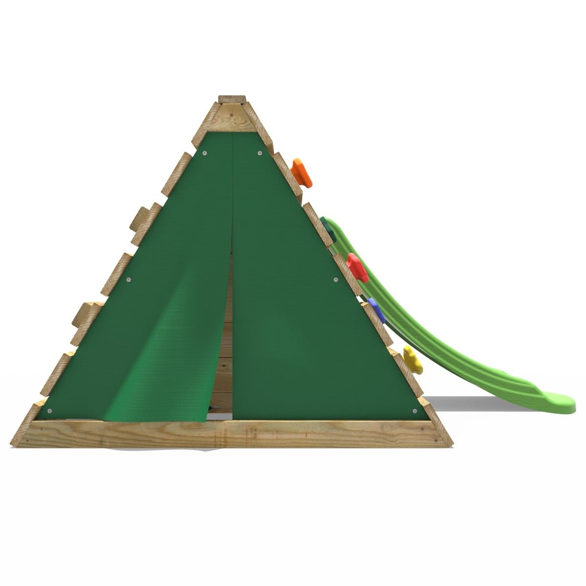 Rebo Mini Wooden Climbing Pyramid Adventure Playset + Slide - Green