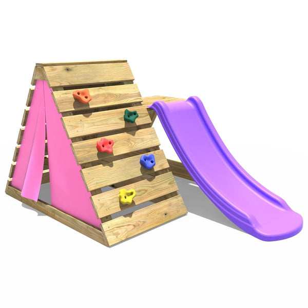 Rebo Mini Wooden Climbing Pyramid Adventure Playset + Slide - Pink