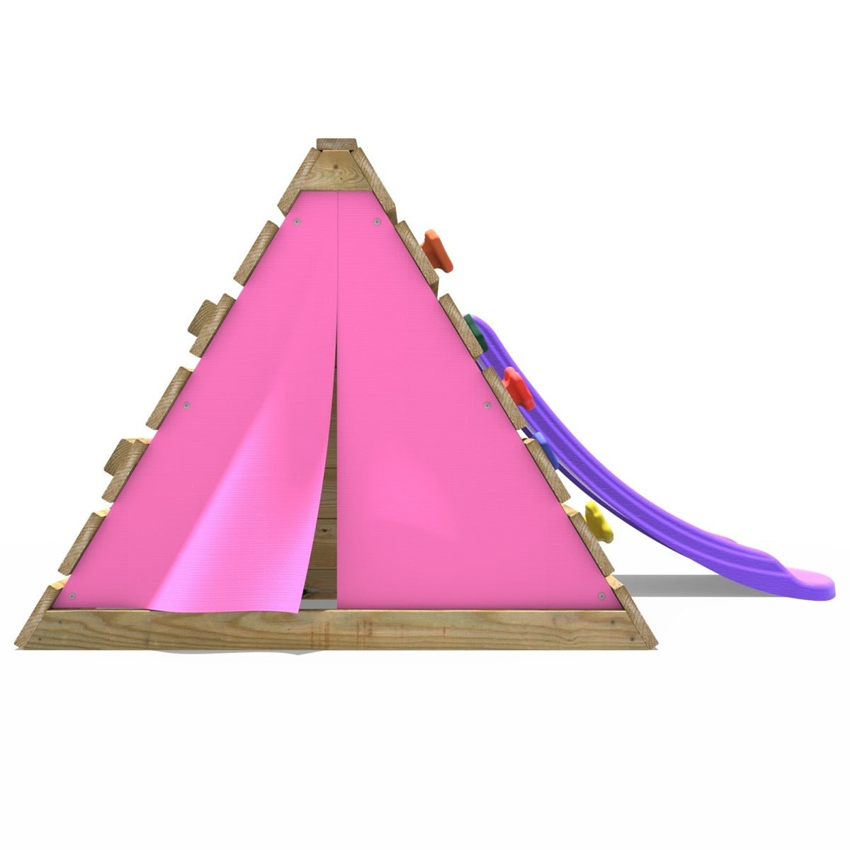 Rebo Mini Wooden Climbing Pyramid Adventure Playset + Slide - Pink