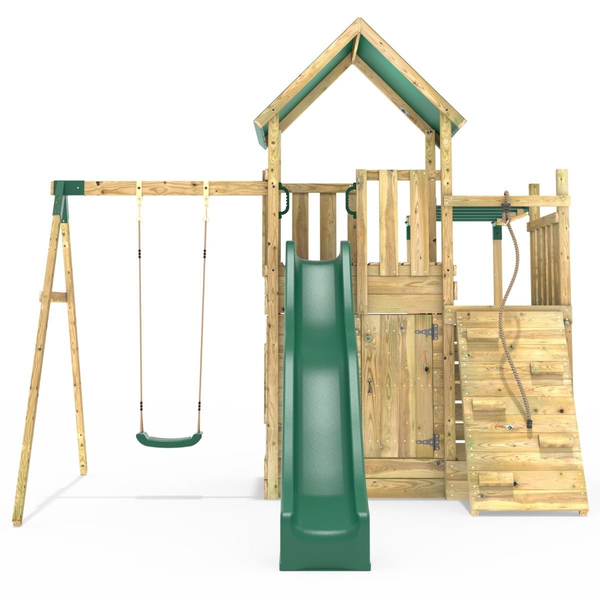 kids wooden climbing frame with 10ft slide and Single Swing