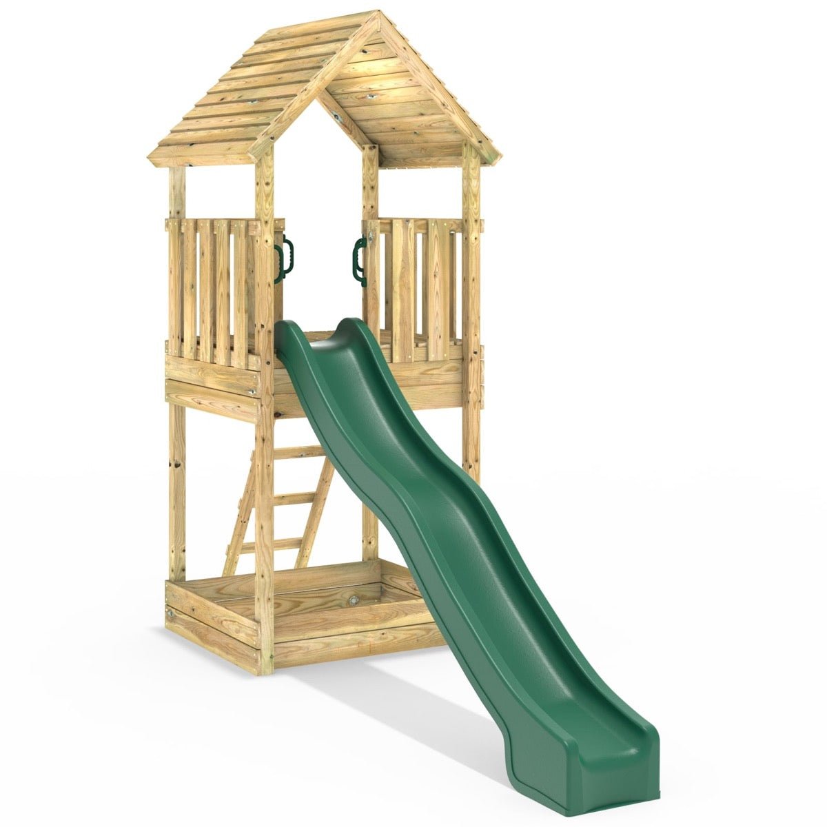 Rebo Modular Wooden Climbing Frame Adventure Playset - Tower with Wooden Roof